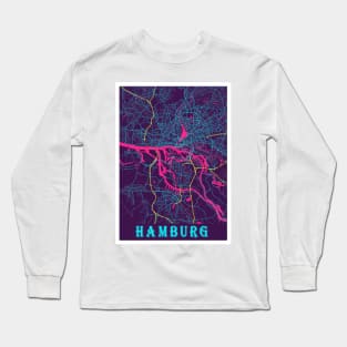 Hamburg Neon City Map Long Sleeve T-Shirt